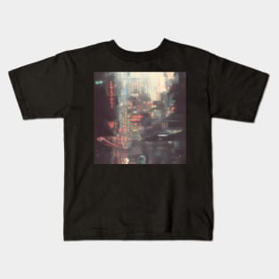 Urban Atmosphere Artistry - Moody Anime Noir Cinematic Japanese Cityscape Kids T-Shirt